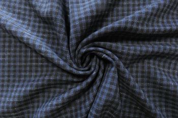 Deadstock Ex-Designer Check Crepe-Style Gingham Suiting - Denim Blue/Navy