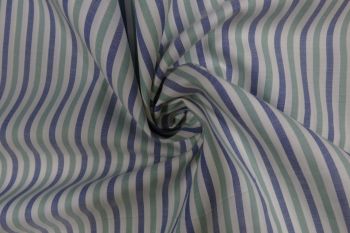Ex Paul Smith Deadstock Designer 100% Cotton Stripe Shirting - French Navy/Eucalyptus